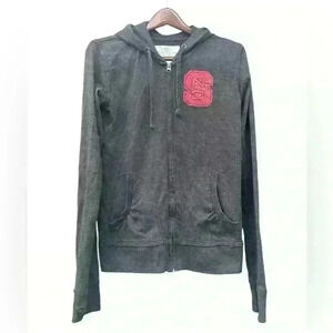 NC State Wolfpack Glitter Lettering Light Long Sleeve Zip-Up Hoodie Womens L